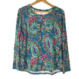 T by Talbots Womens XL Paisley‎ Print T Shirt Teal Blue Pink Green Short Sleeve